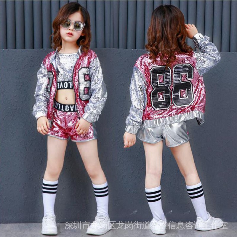 Mới Áo Thun Đính Kim Sa Lấp Lánh Phong Cách hip hop Cho Bé Gái