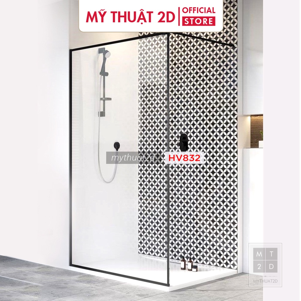 Decal gạch bông dán bếp dán tường mẫu 4CANH color đen trắng