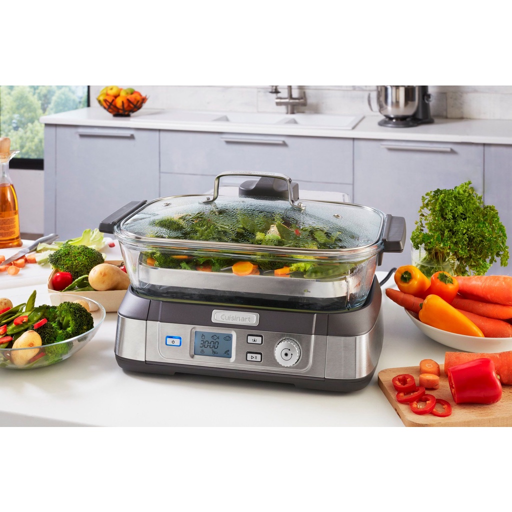 Nồi hấp thủy tinh kỹ thuật số Cuisinart Cookfresh STM-1000XA, 5L, 1800W, nhiều chế độ cài đặt, dễ dàng vệ sinh.