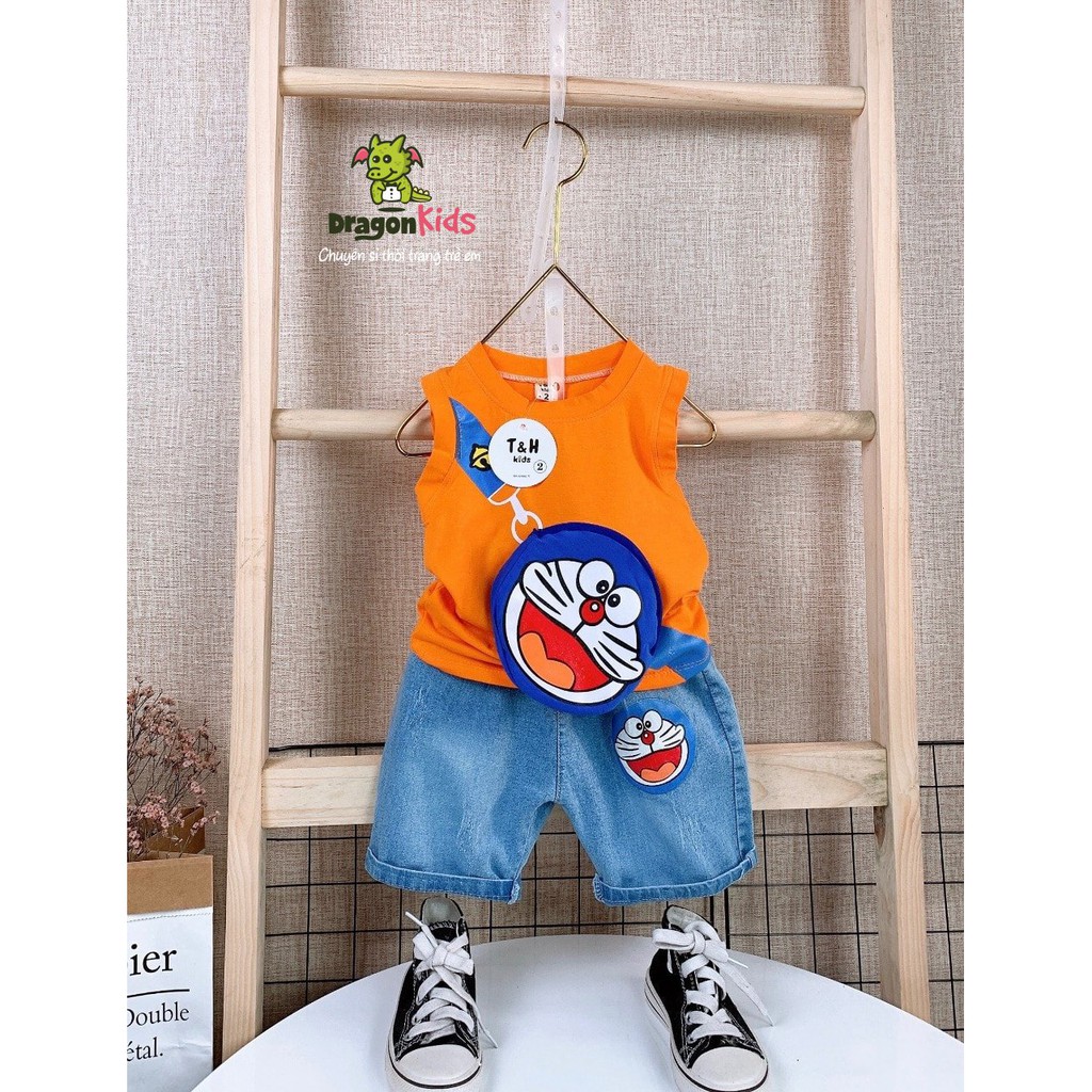 Set áo quần trẻ em Áo thun phông túi Doraemon KÈM Quần Jean Dragon Kids