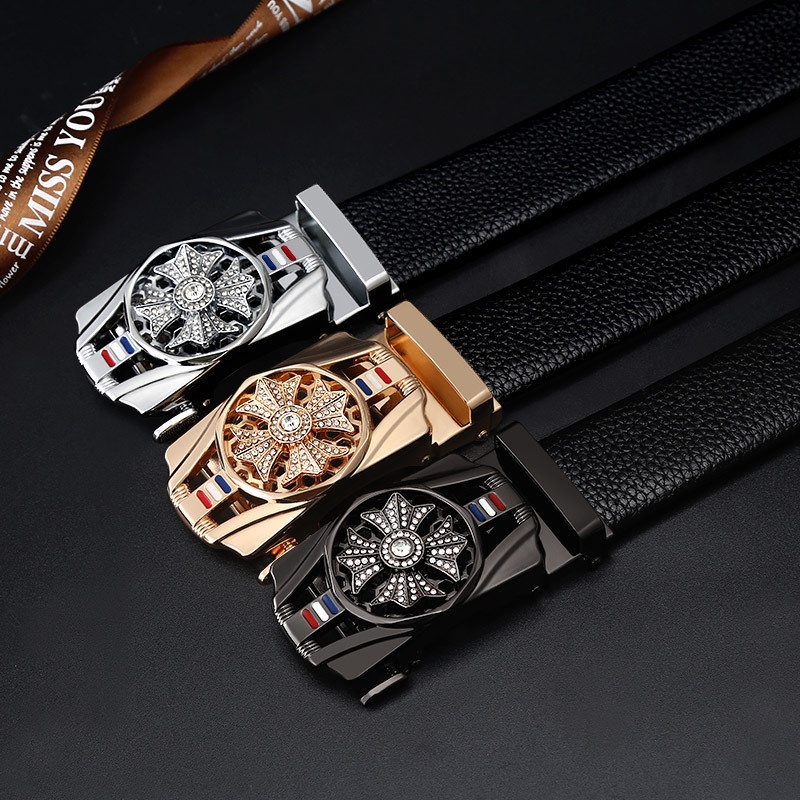 Thắt lưng nam da bò nguyên miếng, dây nịt mặt khóa xoay tự động thông minh