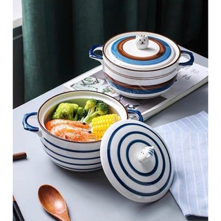Thố sứ có nắp xanh trắng