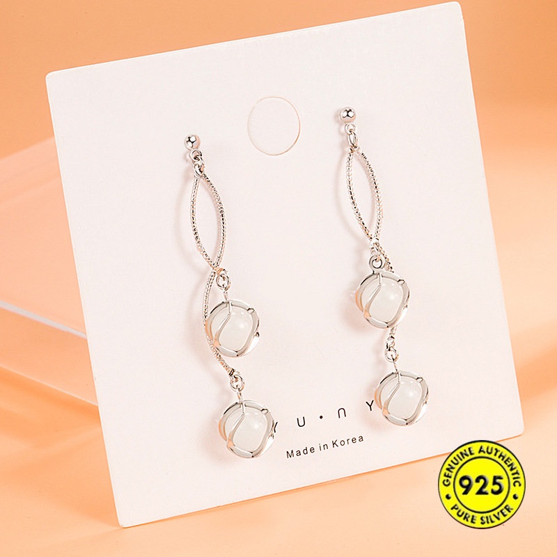 Bông Tai Mạ Bạc 925 Dáng Dài Đính Đá Opal Phong Cách Retro Thời Trang U934