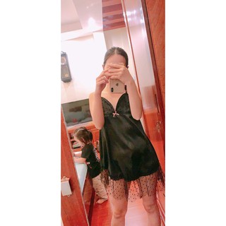Váy ngủ lụa hai dây phối ren gợi cảm