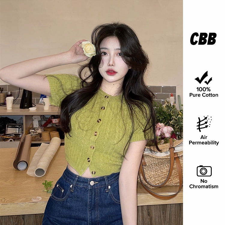 Porozi  Áo crop top  vải dệt kim mỏng tay ngắn dáng ôm phong cách Hàn Quốc dành cho nữ