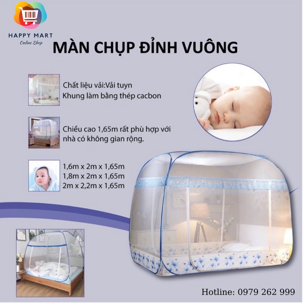 Màn chụp tự bung, mùng chụp tự bung vuông đỉnh cao cấp chính hãng gấp gọn chống muỗi tiện dụng cho người lớn và trẻ em