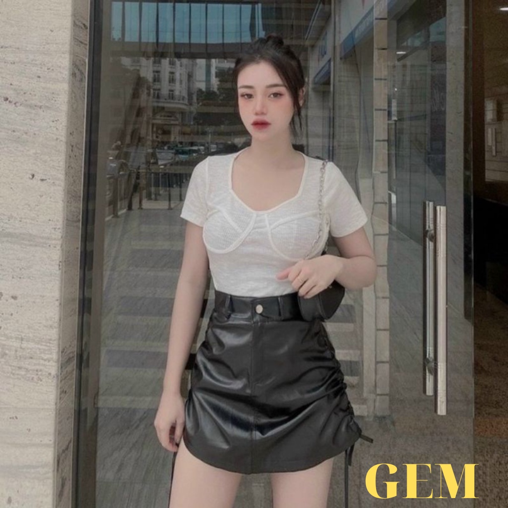 Áo croptop tay ngắn cổ vuông kiểu viền ngực sexy , áo thun nữ thời trang