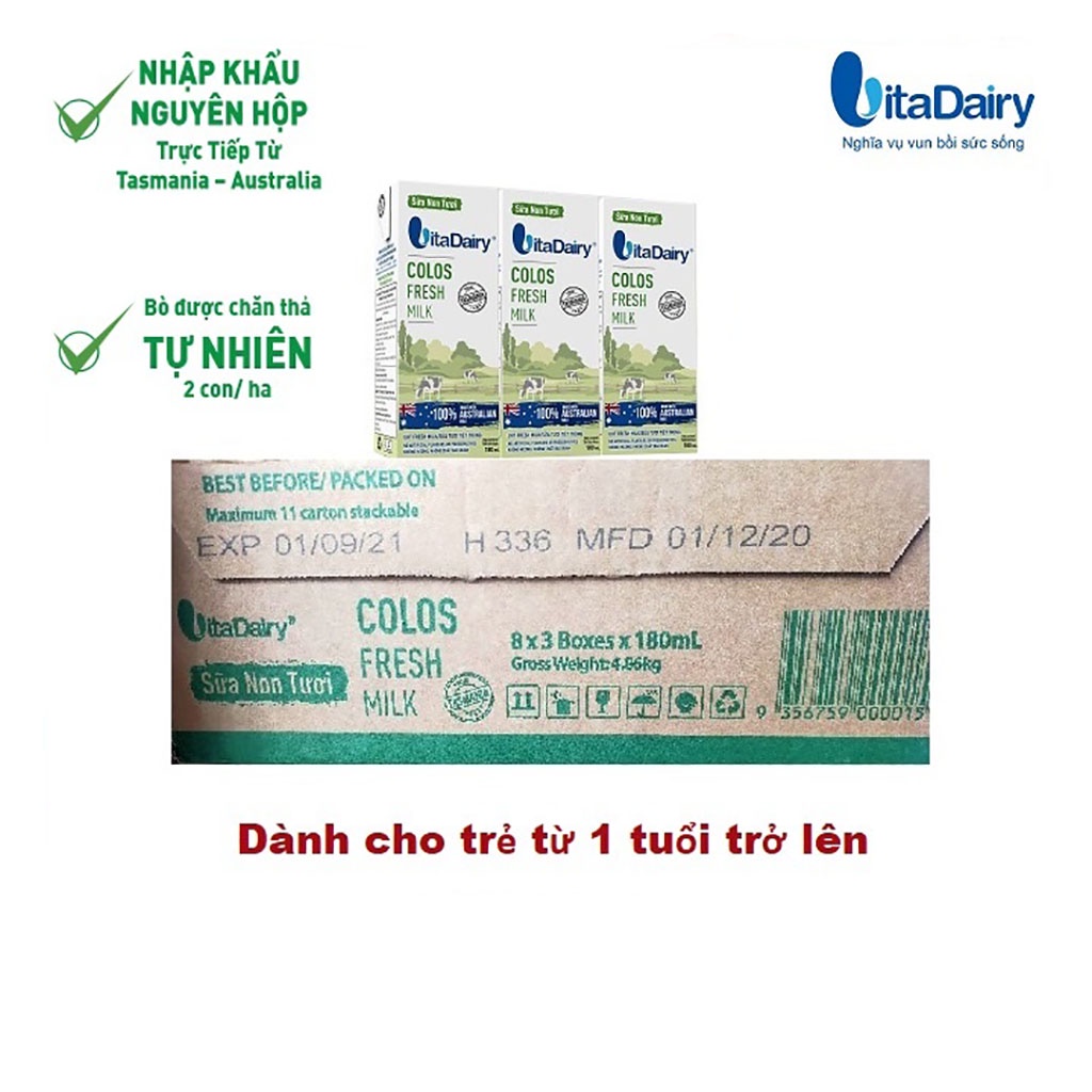 Sữa non tươi VitaDairy Colos Fresh Milk 180ml [Thùng 24 hộp]