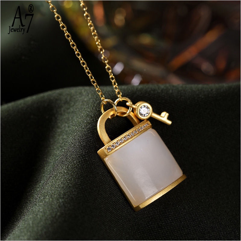 Bộ Vòng cổ Bạc S925 Mặt Ngọc Bích Trắng Cổ Điển Lâu Trôi Nhiều Màu Sắc Tùy Chọn Cho Nữ