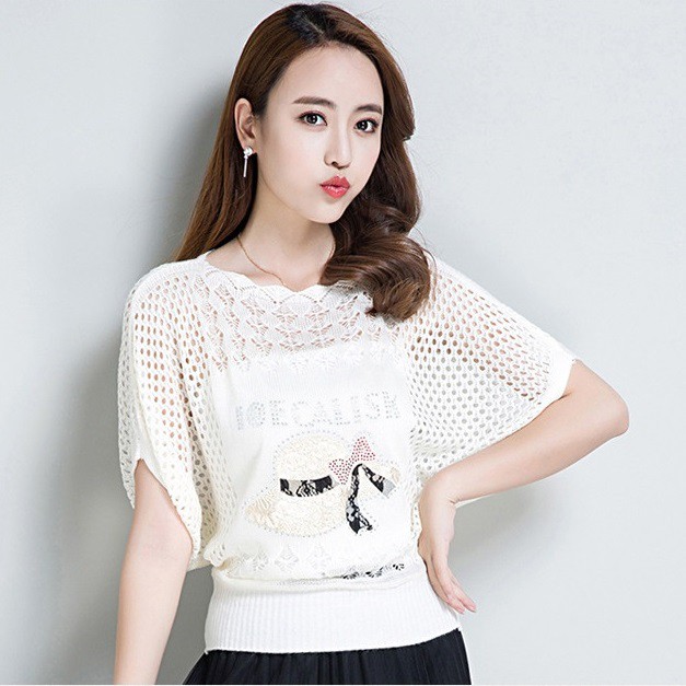 Áo len nữ phối lưới mỏng thời trang, áo len cánh rơi mặc được 4 mùa