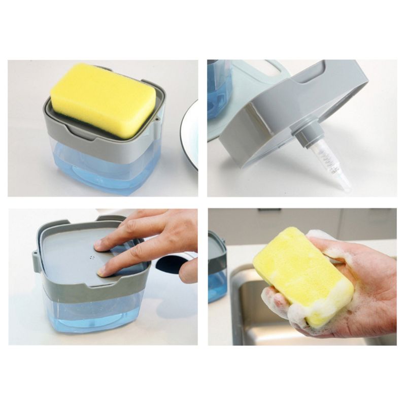 Bình Đựng Xà Phòng Kèm Giá Đỡ Bọt Biển Rửa Chén Tiện Dụng Cho Nhà Bếp