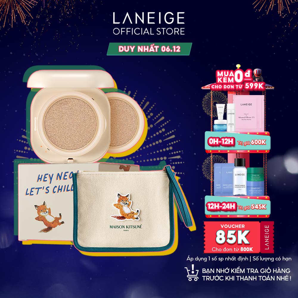 Combo Phấn Nước Che Phủ Mịn Lì 24H LANEIGE NEO Cushion Matte_21N 15gx2 & Túi Đựng Mỹ Phẩm PouchBag Maison Kitsuné 100g
