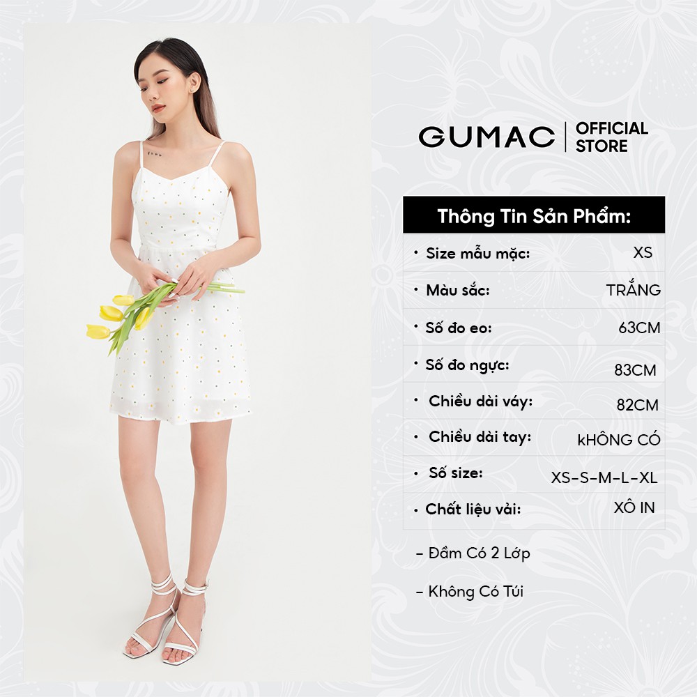 [Mã MABR07062 giảm 8% tối đa 50K đơn từ 249K] Đầm 2 dây nữ họa tiết hoa GUMAC màu trắng trẻ trung, năng động DB483 | BigBuy360 - bigbuy360.vn