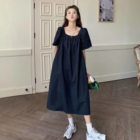 Đầm Midi Cổ Vuông Thời Trang Mùa Hè Hàn Quốc Cho Nữ