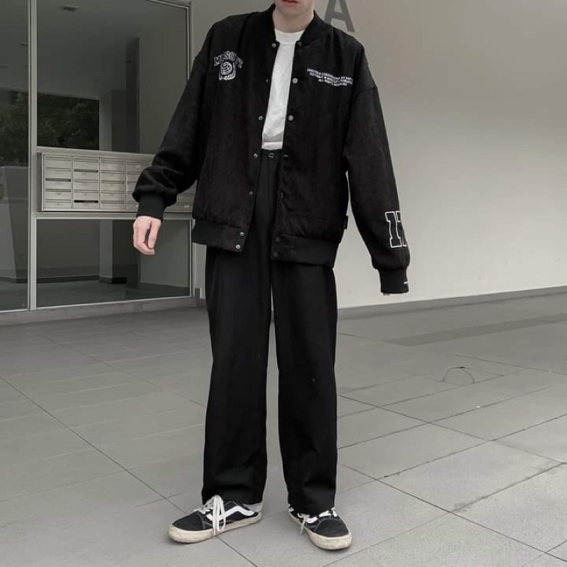 Áo khoác bomber nhung tăm unisex Homies thêu chữ MISS INTER