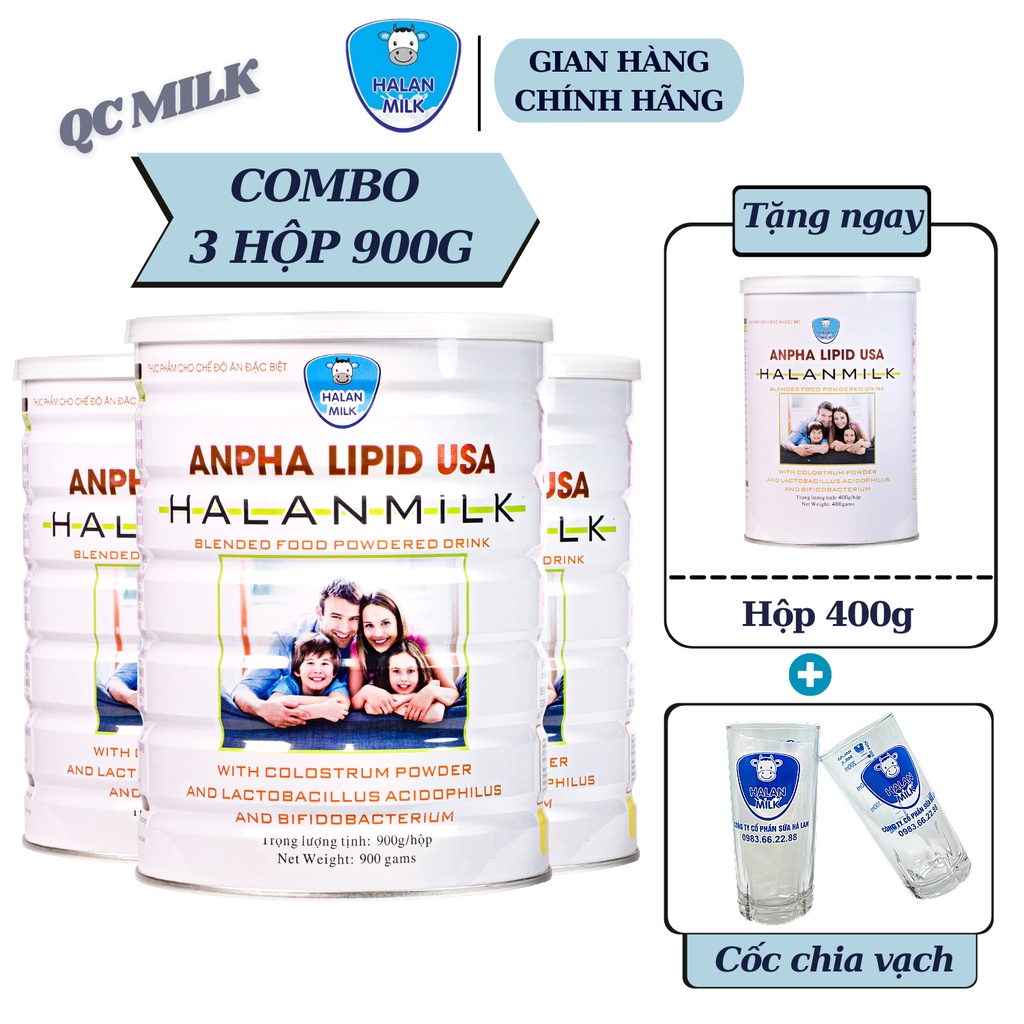 [Mua 3 tặng 1] COMBO 3 hộp Sữa non Anpha lipid USA 900g/hộp - Giúp tăng sức đề kháng, phục hồi nhanh sức khỏe,Halanmilk