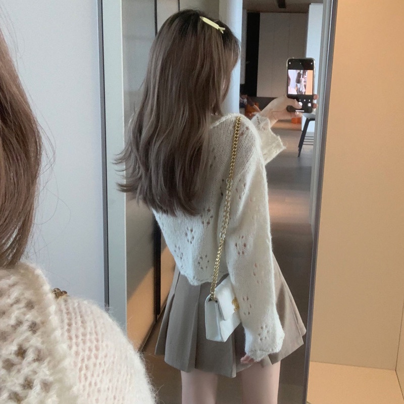 Áo Sweater Tay Dài Kiểu Hàn Quốc Cá Tính Trẻ Trung 206824 Áo Khoác Dệt Kim Cổ Búp Bê Thời Trang Mùa Thu Phong Cách Retro