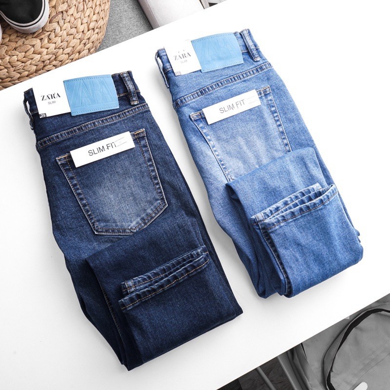 Quần Jean nam ống ôm ZR xanh wax xuất dư - co giãn Hải An Jeans