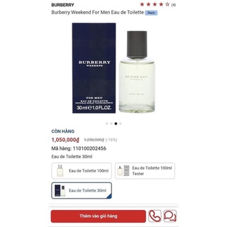 Nước hoa BBR WEEKEND FOR MEN 30ML FULL