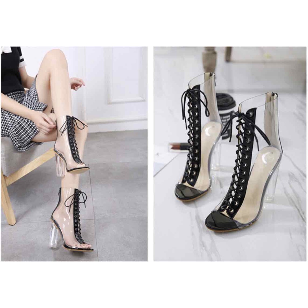 GIÀY BỐT CỘT DÂY TRONG SUỐT