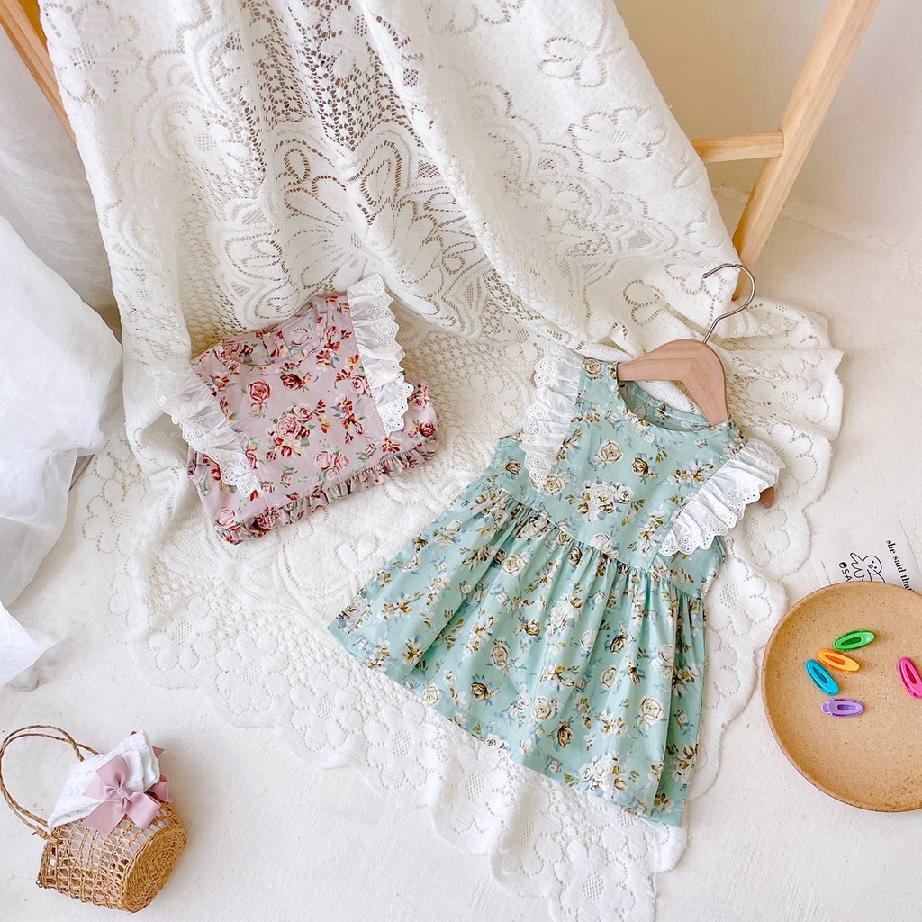 Đầm Công Chúa Phối Ren Hoa Dễ Thương Thời Trang Mùa Hè Cho Bé Gái
