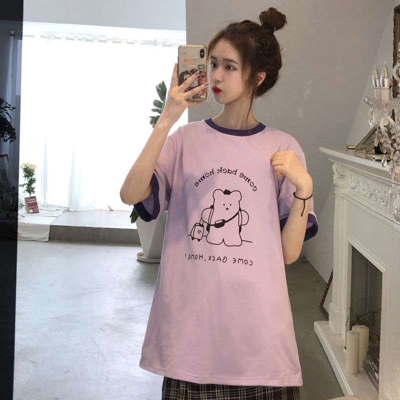 Korean Summer Version 2020 New Cute Round Collar Printed Geometric Student Tshirts Short Sleeve Fashion Top Women
