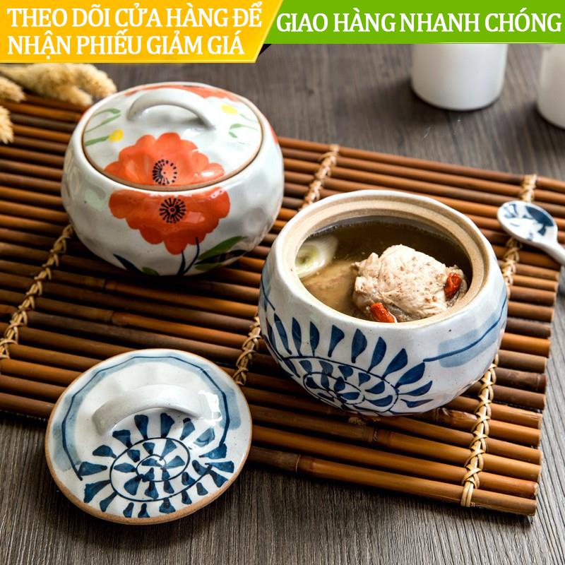 ❀☁Chén sứ nhỏ có nắp đậy họa tiết trang nhã phong cách Nhật Bản