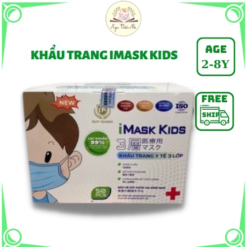 Khẩu trang y tế trẻ em kháng khuẩn 3 lớp Bảo Châu/Duy Khánh [hộp 50 chiếc chia túi 10]