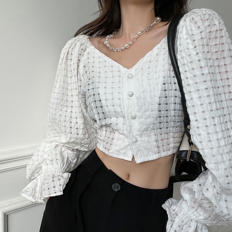 Áo kiểu COZOKC dài tay cổ chữ V thời trang