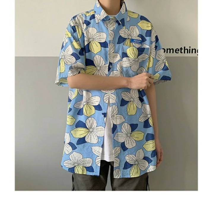 Áo Sơ Mi Tay Ngắn Unisex Cổ Bẻ Phông Cách Hàn Quốc Freesize