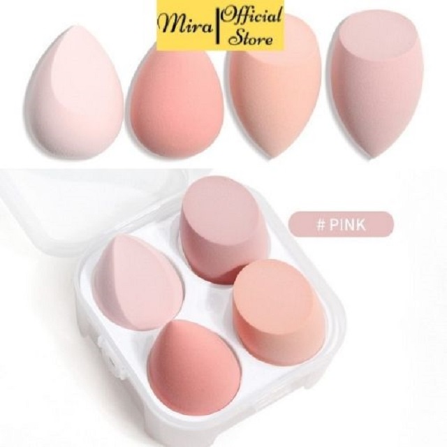 Set 4 Bông Mút Trang Điểm Kèm Hộp Đựng Xinh Xắn MiraaShop