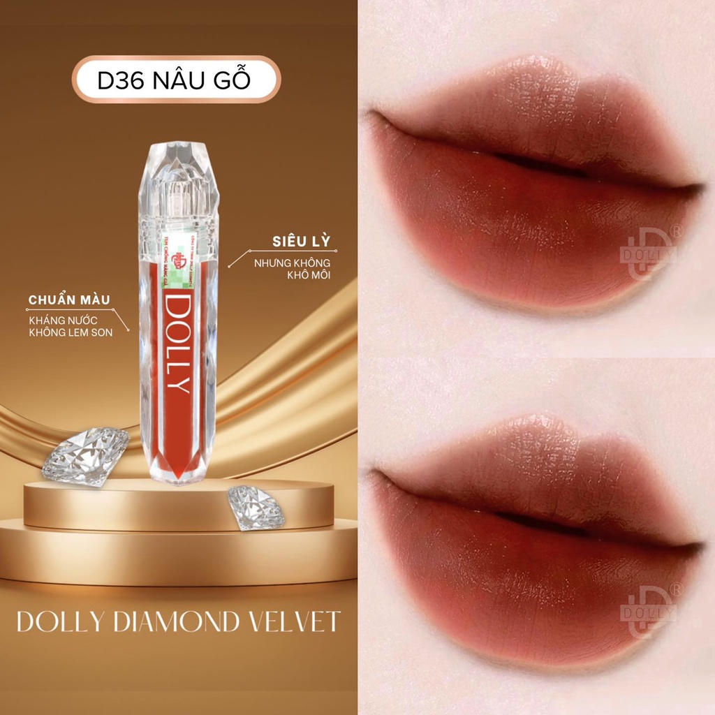 Son Lì Son Kem  DOLLY DIAMOND VELVET Không Chì Cao Cấp Chính Hãng