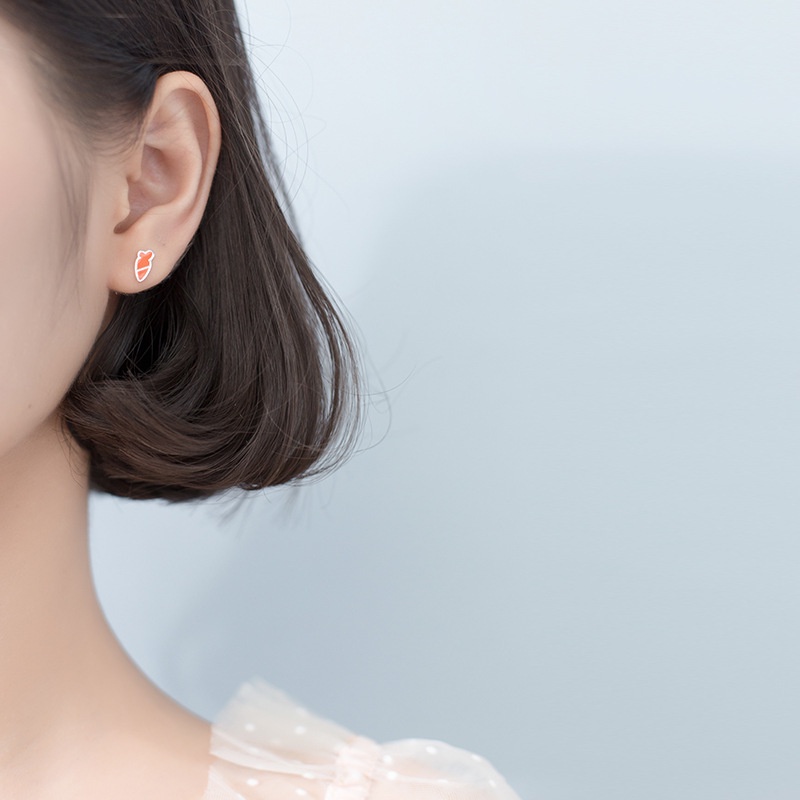 Bông Tai Mạ Bạc Hình Thỏ Và Củ Cải Dễ Thương Thời Trang