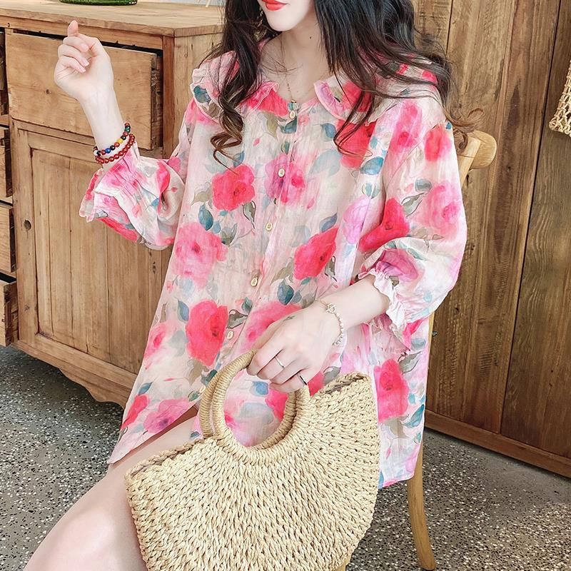 Áo hoa  có cổ hàng Quảng Châu chất mát S/2XL