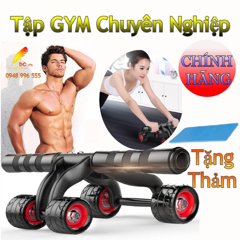 Con Lăn Tập Bụng Cao Cấp Gym Roller Gym 4 Bánh Con Lăn Tập Cơ Bụng , Chân , Tay , Vai , Eo Chuyên Nghiệp Tặng Kèm Thảm -