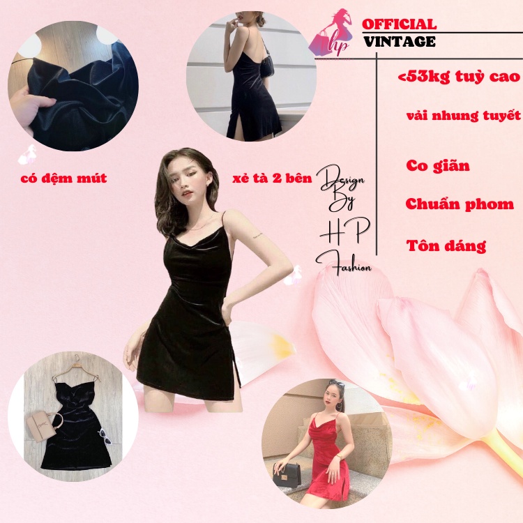 Váy đầm nữ 2 dây ôm body cực sang chảnh nhung mềm mịn hở lưng có mút ngực xẻ tà ngắn- VD06.