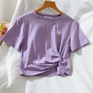 Áo thun nữ CROPTOP tím thêu hoa cúc