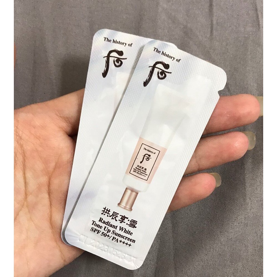 Kem chống nắng dưỡng trắng nâng tông Whoo Radiant White Tone Up Sunscreen , gói 1ml - giảm mờ tàn nhang,nám sạm hiệu quả