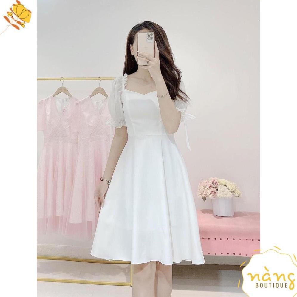Váy Nữ Đẹp 💖FREESHIP💖 Đầm dự tiệc trắng tay phồng nơ tay [Mẫu Mới 2021]