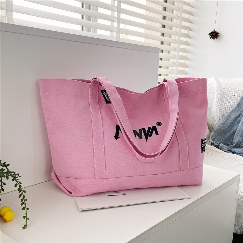 Túi Xách Đeo Vai Vải Canvas Cỡ Lớn Màu Đen Thời Trang Cho Nữ