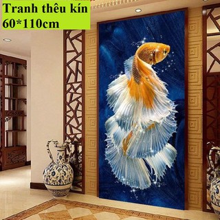 Tranh thêu chữ thập cá koi 60*110CM