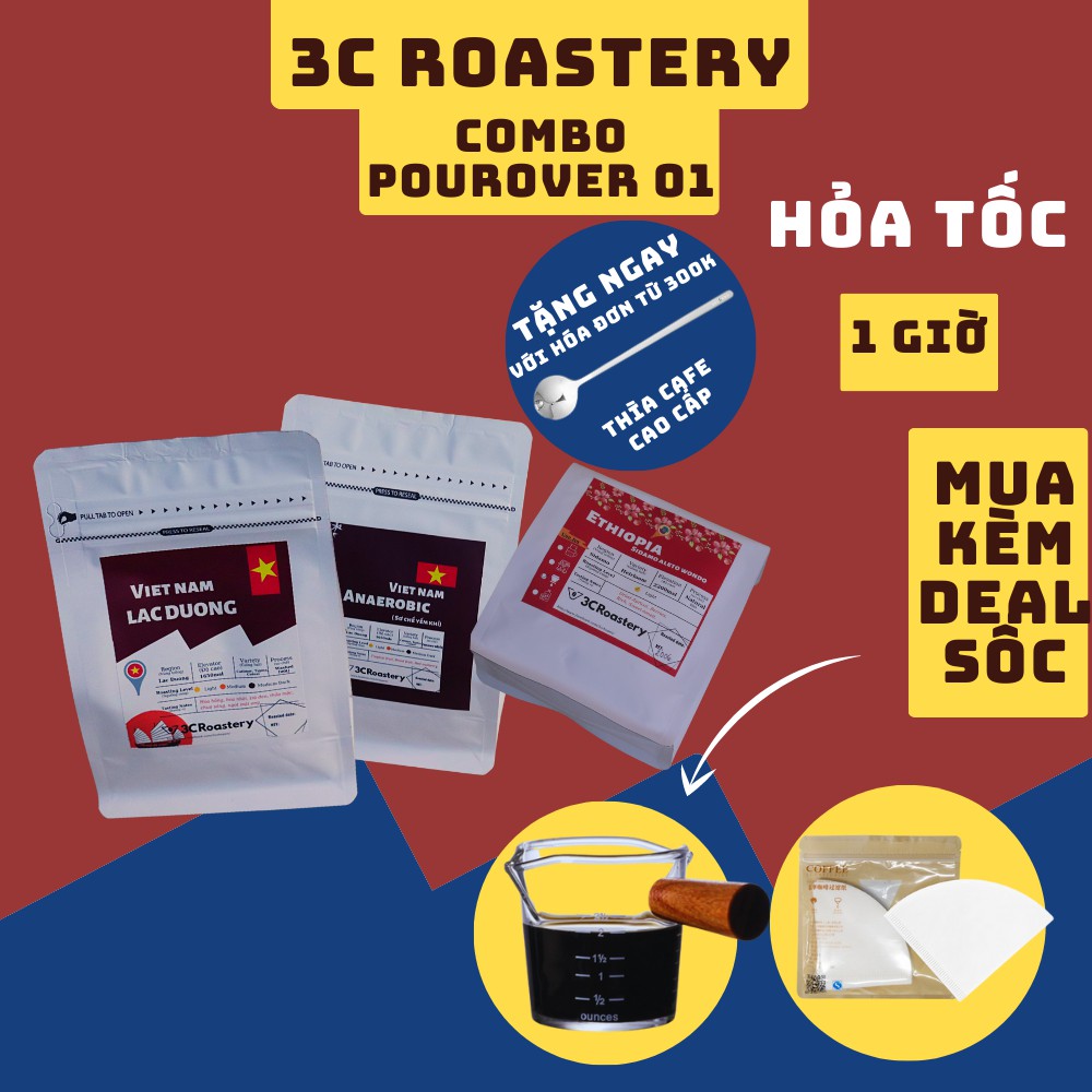 Cafe arabica, cà phê pha V60, ủ lạnh cold brew gồm hạt Ethiopia Wondo, Lạc Dương sơ chế ướt và yếm khí 3C ROASTERY