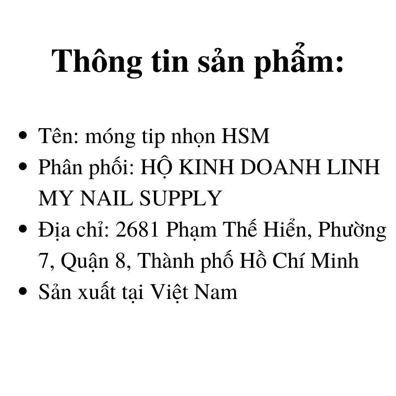 Móng tip móng up phom nhọn bầu nhọn dài HSM đủ size hộp 500 cái