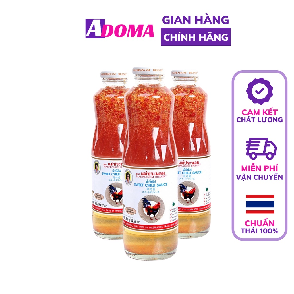 Sốt ớt chua ngọt Thái Lan Mae Pranom 980g ADOMA dùng để chấm đồ nướng, chiên ngon tuyệt - Gia vị Thái Lan