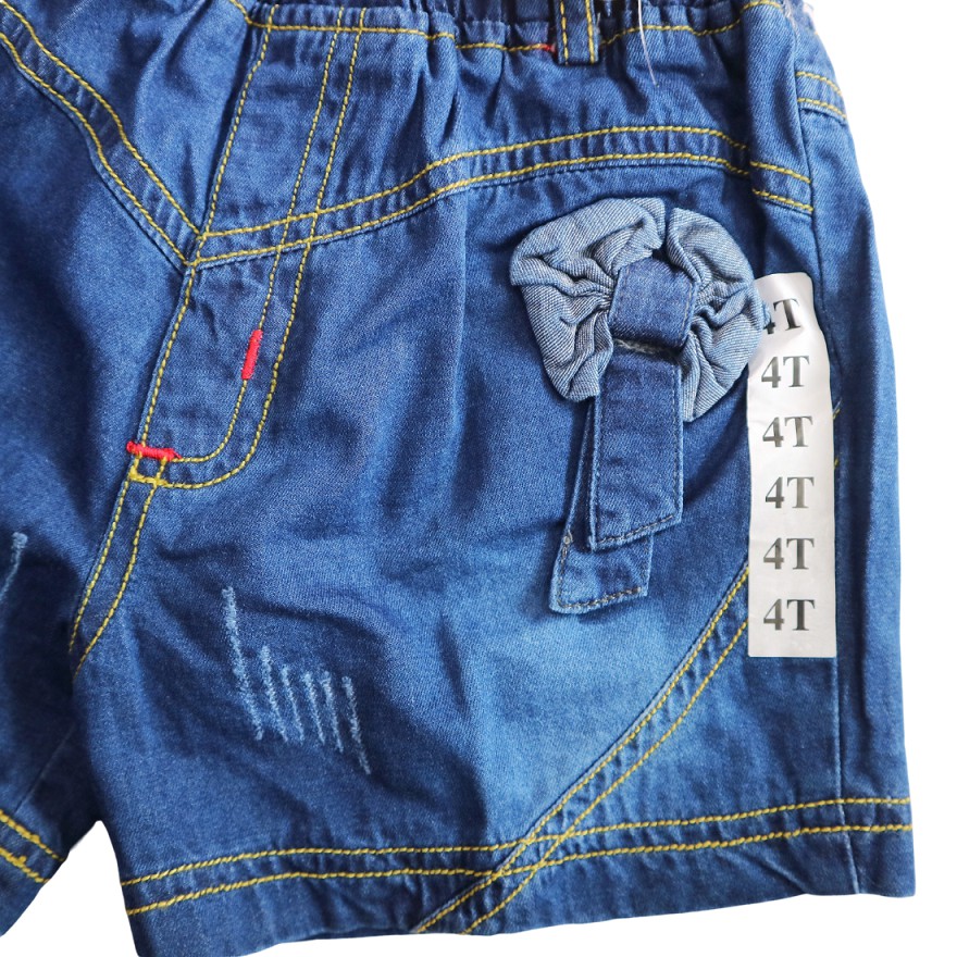 Quần Shorts Jean Bé Gái 9-28kg Đính Hoa, Túi Sau Trái Tim SILBER KIDS