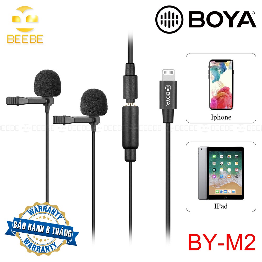 Boya BY-M2D - Cặp Micro Gài Áo Cho Iphone, Ipad Cổng Lightning 6m