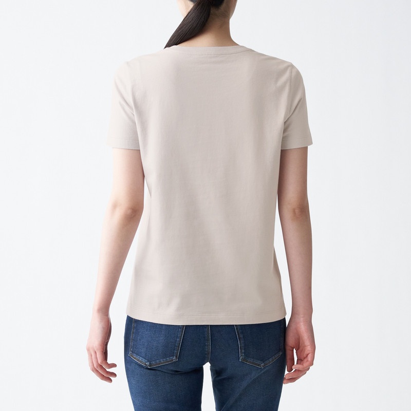 Muji Áo Thun Vải Jersey Cotton Ấn Độ Cổ Tròn