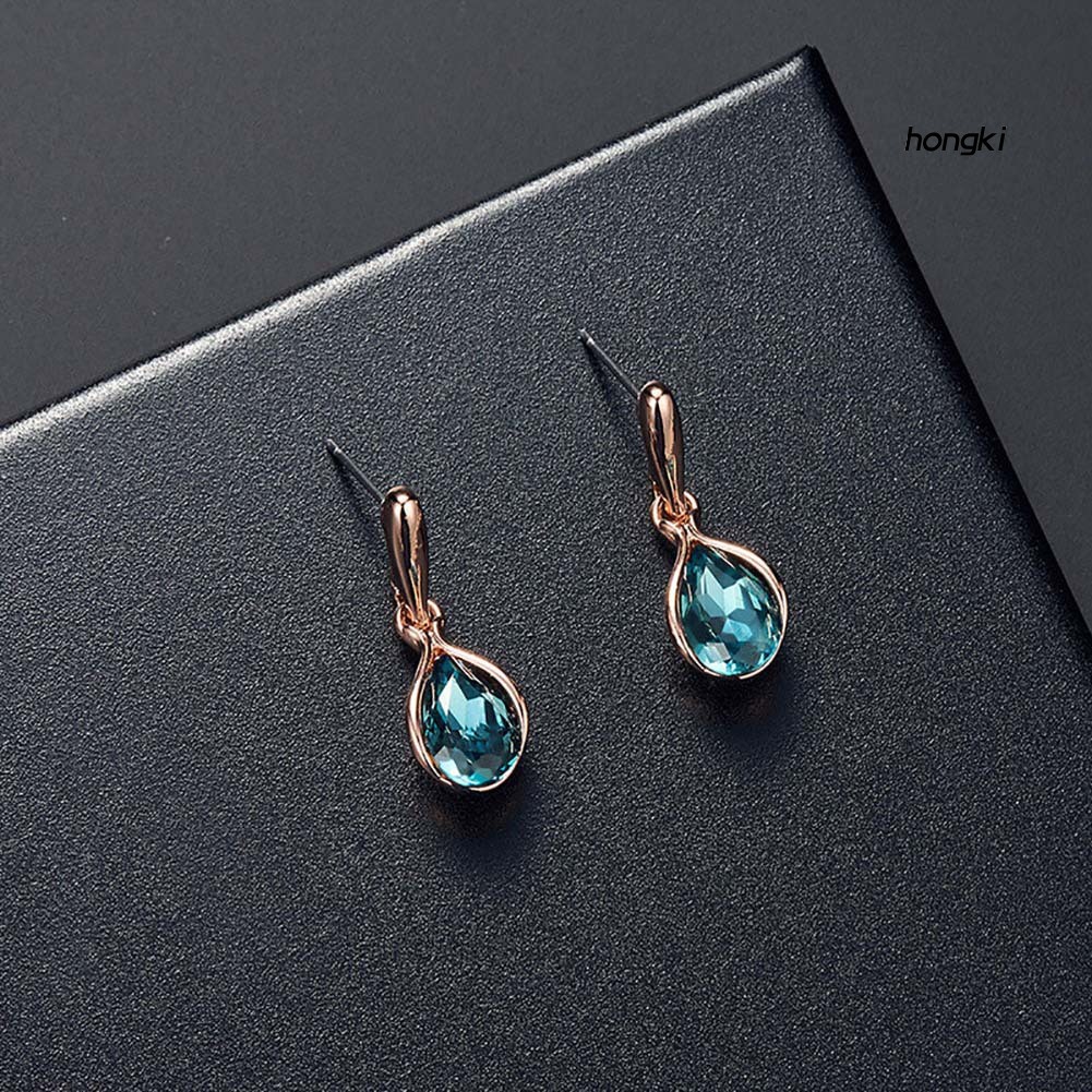 Bộ vòng cổ + bông tai hình giọt nước đính đá zircon cho nữ