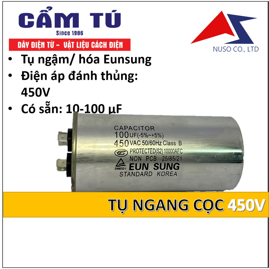 Tụ ngang cọc 450V EUNSUNG - tụ ngậm (10μF-100μF)