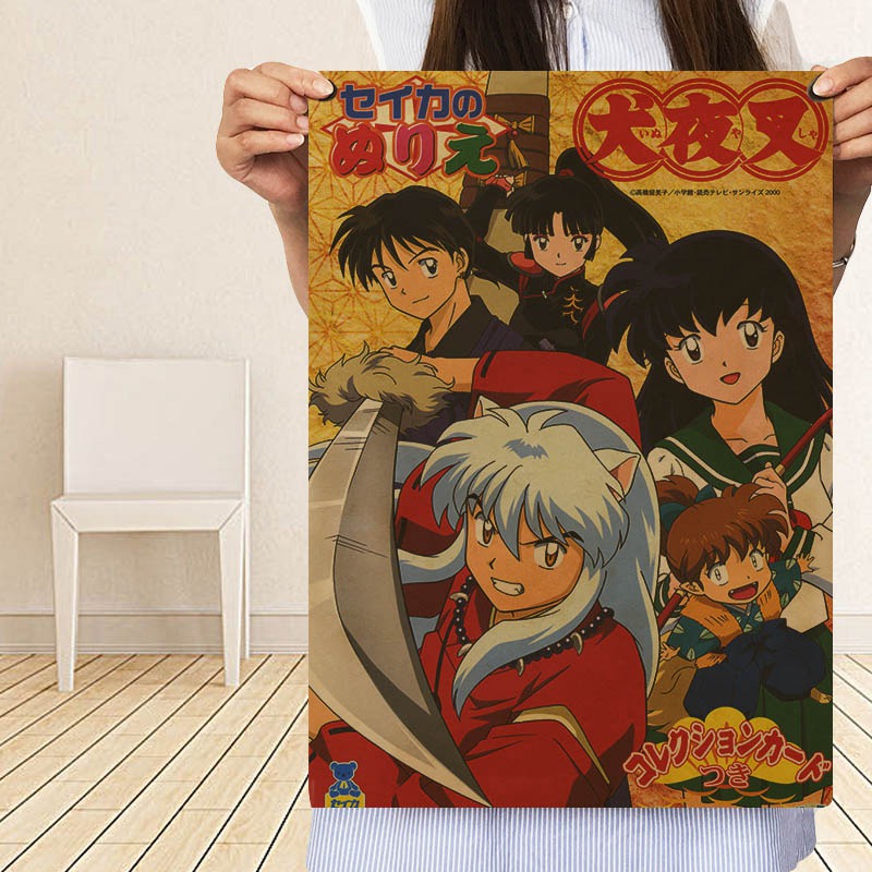 Áp phích giấy kraft in hình vẽ phim anime Inuyasha kinh điển